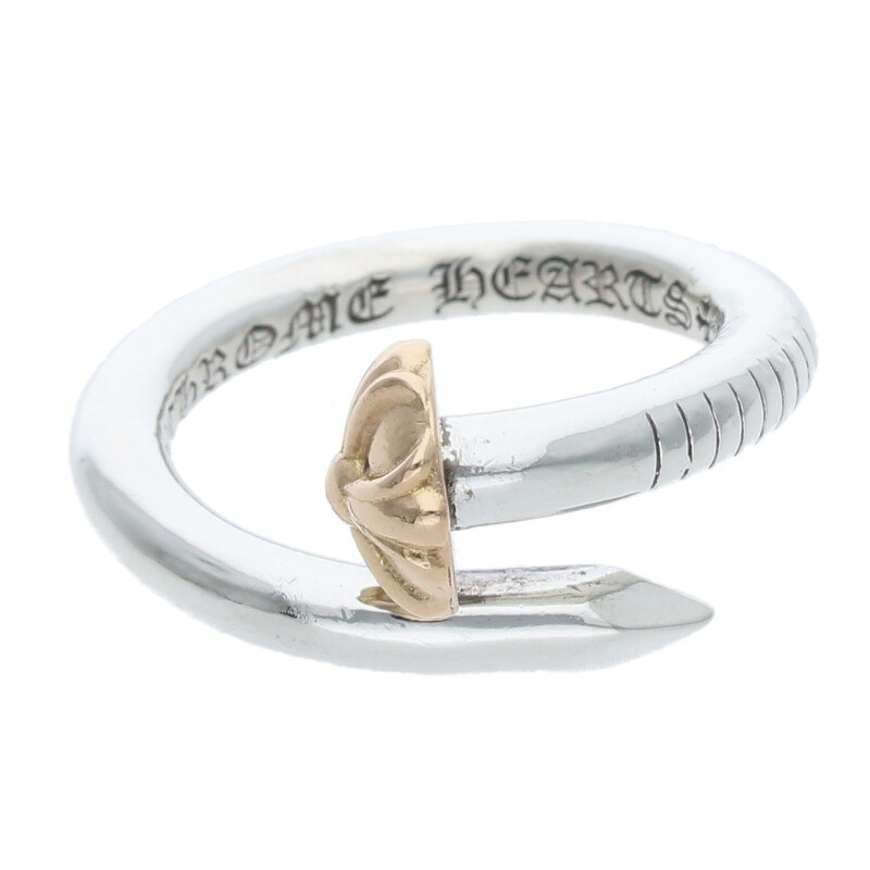 クロムハーツ Chrome Hearts 大きさ:10.5号  NAIL CRSBALL W GLD ネイルクロスボール しろがね色 ゴールドコンビリング(しろがね色×黄色ゴールド 7g)【305052】【SJ02】【小物】【中古】bb187#rinkan*B