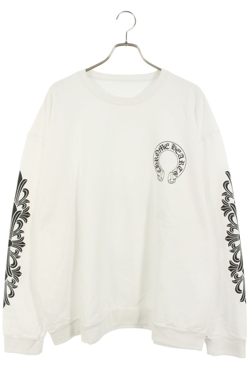 クロムハーツ Chrome Hearts　 サイズ:XXL SWTSHRT PLVR バックホースシュー袖フローラルプリントスウェット(ホワイト×ブラック)【029052】【OK15】【メンズ】【中古】bb422#rinkan*S