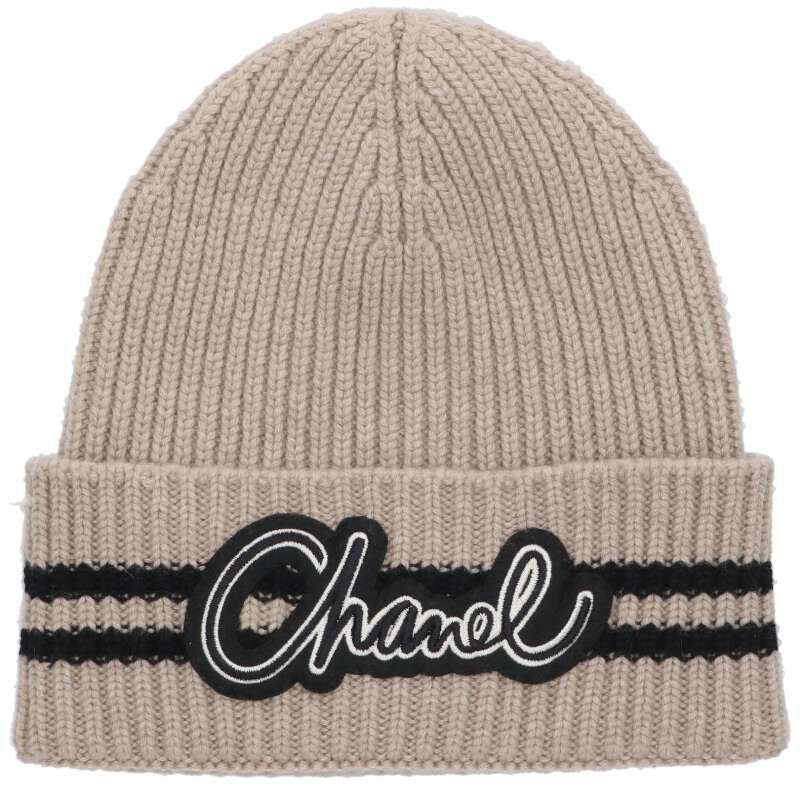 シャネル CHANEL  ロゴワッペンニットキャップビーニー(ベージュ)【505052】【SB01】【小物】【新古品】bb78#rinkan*N