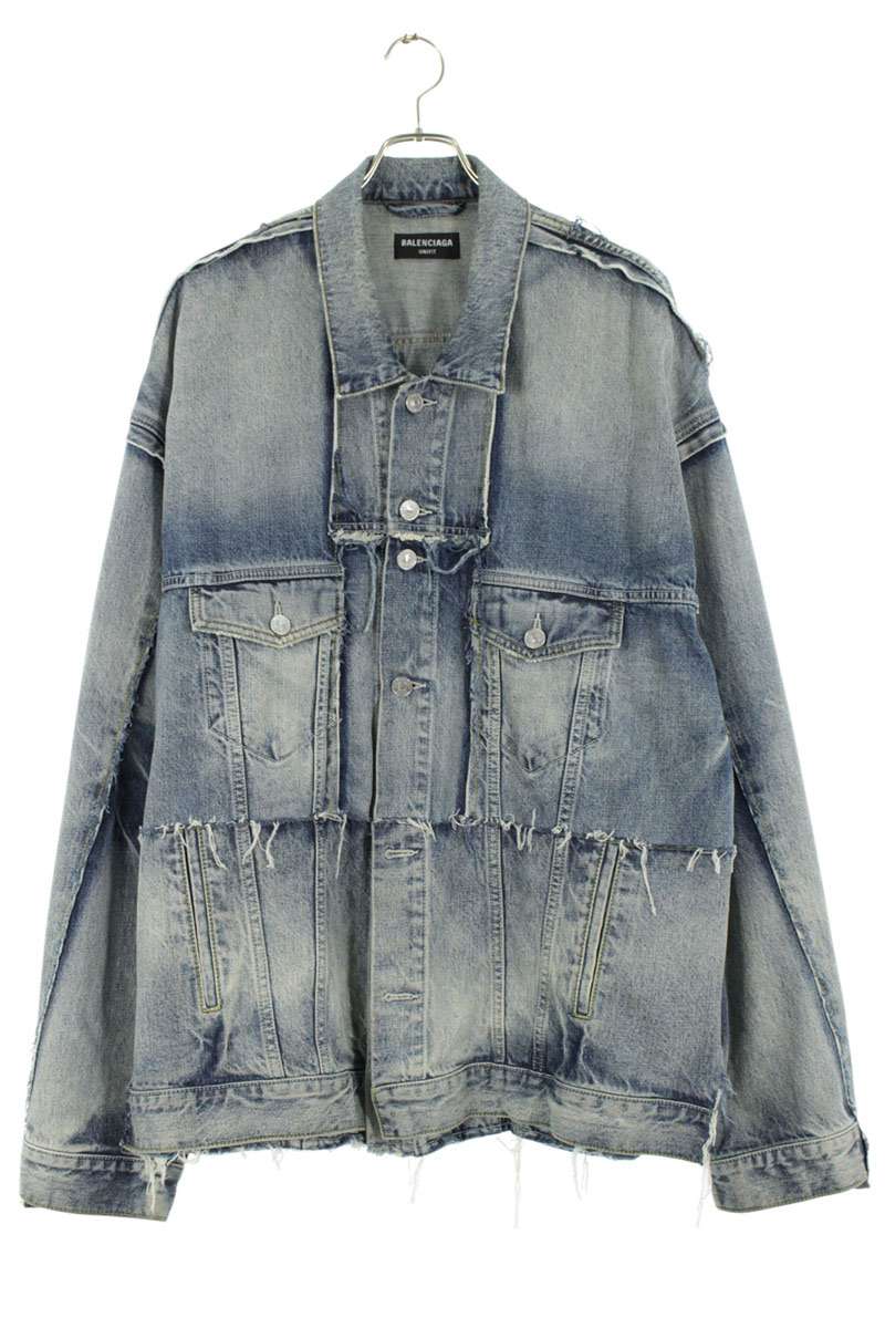 BALENCIAGA デニムボンバージャケット Balenciaga: ネイビー ディストレス デニム ボンバージャケット