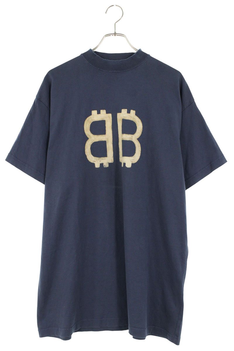 BALENCIAGA ネイビー Tシャツ Men's Tape Type T-shirt Medium Fit in Faded Blue | Balenciaga US