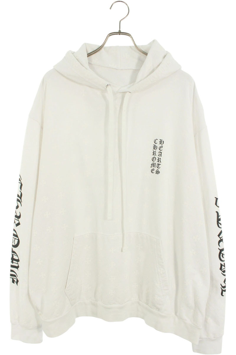 CHROME HEARTS ホワイト パーカー クロムハーツ（Chrome Hearts）フードジップ ホワイト グロウ