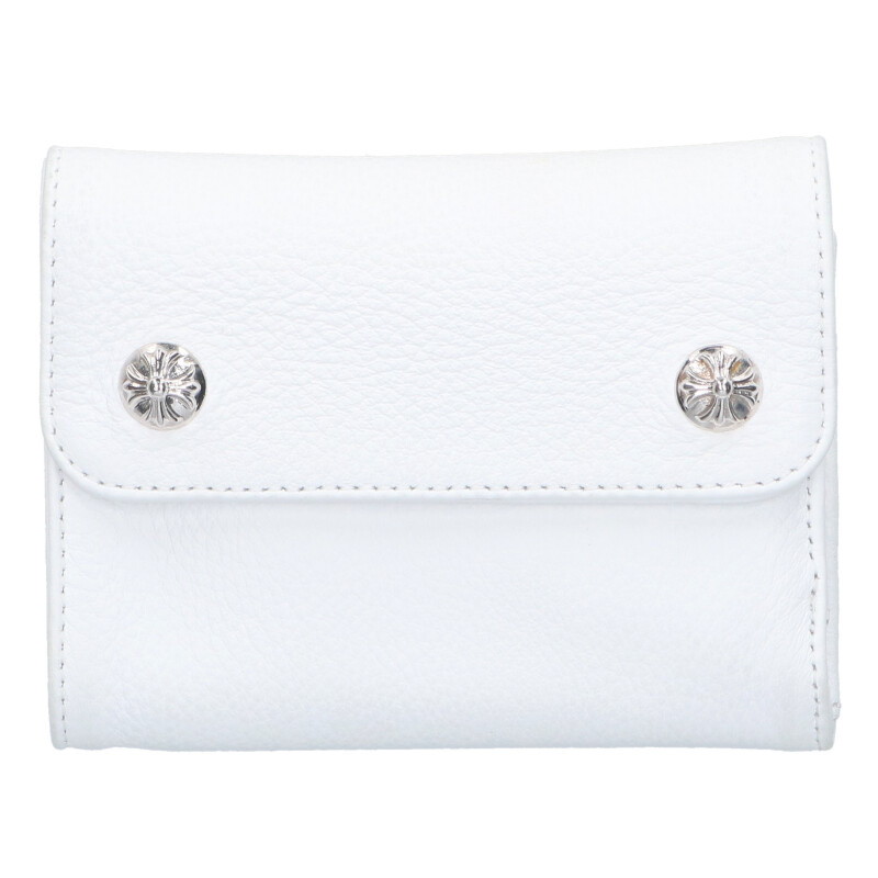 クロムハーツ Chrome Hearts   WAVE MINI ウェーブミニ クロスボールボタンレザーウォレット金入れ(白いこと)【415052】【SJ02】【小物】【中古】bb339#rinkan*A