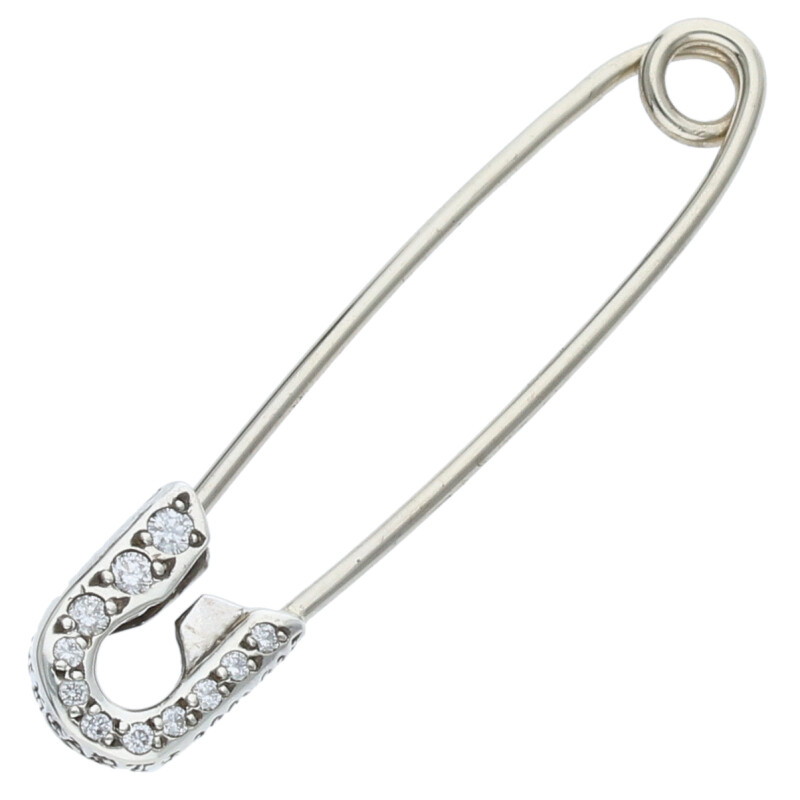 クロムハーツ Chrome Hearts SAFETY PIN S P DMND スモールセーフティピン PAVEダイヤ シルバーネックレストップ(シルバー×クリア 1.09g)【815052】【SJ02】【小物】【中古】bb406#rinkan*B|RINKAN
