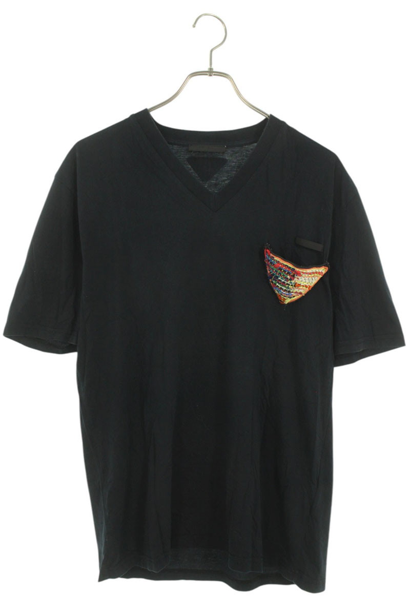 プラダ PRADA 大きさ:XL  UJM714 ３角形ロゴタイプ刺しゅう紋章プルオーバー(黒いこと)【924062】【OM10】【メンズ】【中古】bb326#rinkan*B