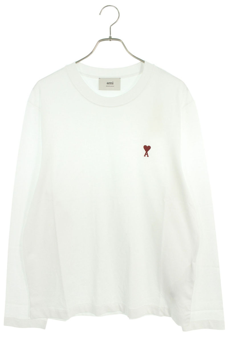 アミアレクサンドルマテュッシ AMI Alexandre Mattiussi　サイズ:XL BFUTS235724 ハートA刺繍長袖カットソー(ホワイト&times;レッド)【506052】【SB01】【メンズ】【新古品】bb78#rinkan*N ｜RINKAN