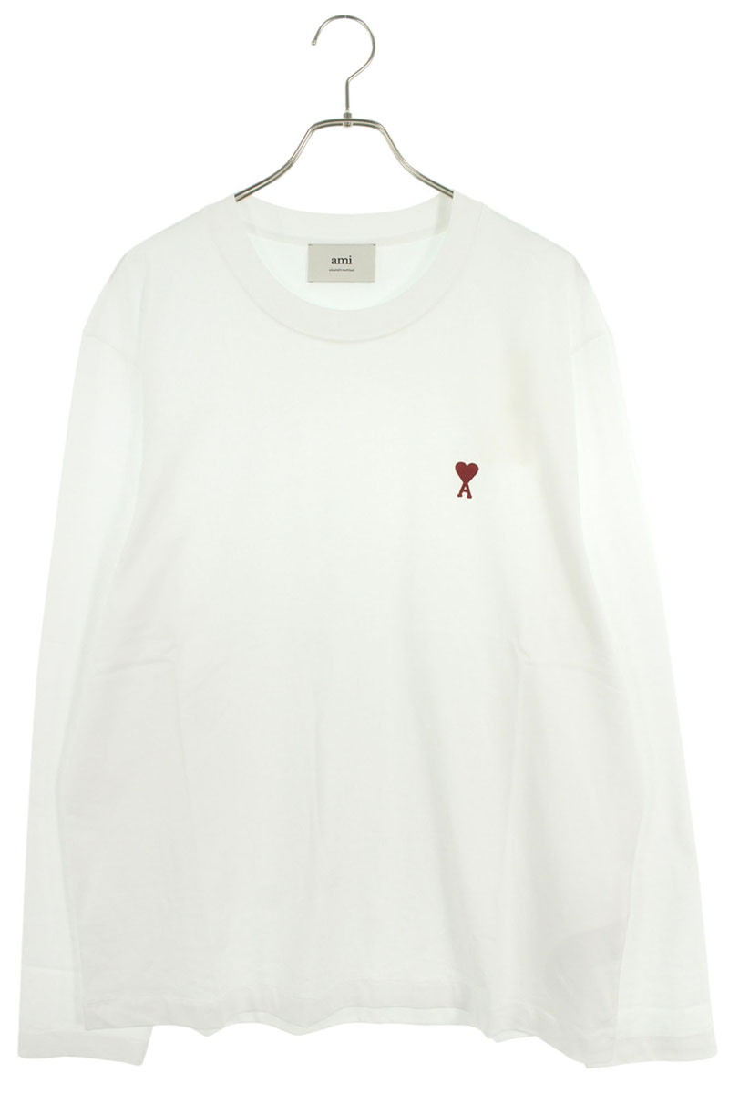 アミアレクサンドルマテュッシ AMI Alexandre Mattiussi　 サイズ:XXL BFUTS235724 ハートA刺繍長袖カットソー(ホワイト×レッド)【506052】【SB01】【メンズ】【新古品】bb78#rinkan*N