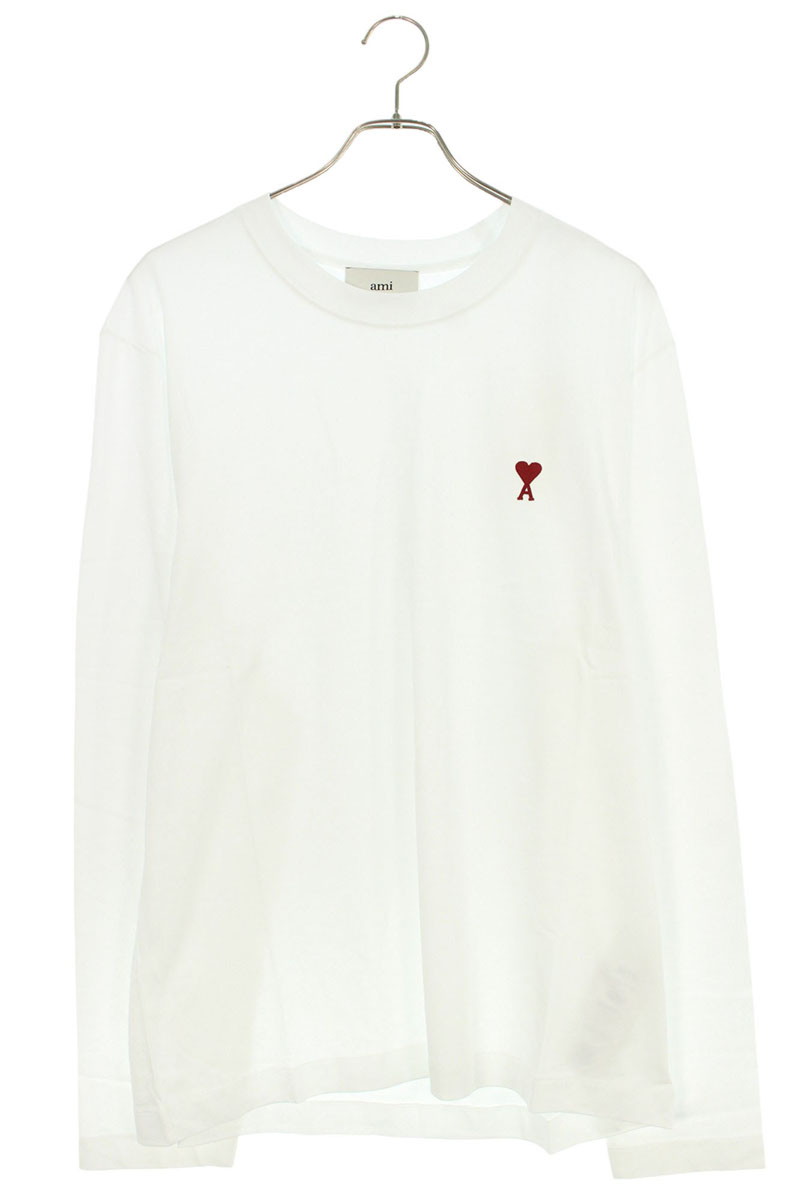 アミアレクサンドルマテュッシ AMI Alexandre Mattiussi　 サイズ:XL BFUTS235724 ハートA刺繍長袖カットソー(ホワイト×レッド)【506052】【SB01】【メンズ】【新古品】bb78#rinkan*N
