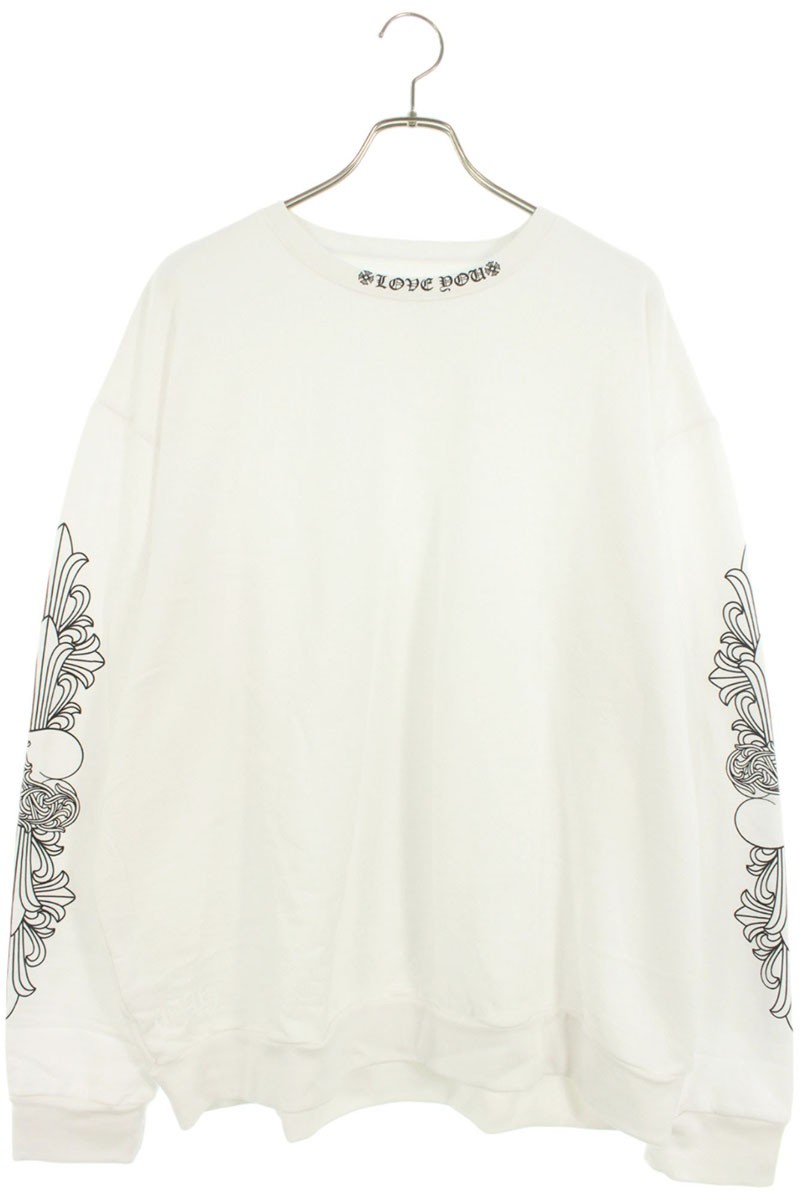 クロムハーツ Chrome Hearts 大いさ:XL  LOVE YOU CREW SWTSHRT 袖フローラルクロスハートプリントスウェット(白いこと)【506052】【SS07】【メンズ】【中古】bb134#rinkan*S