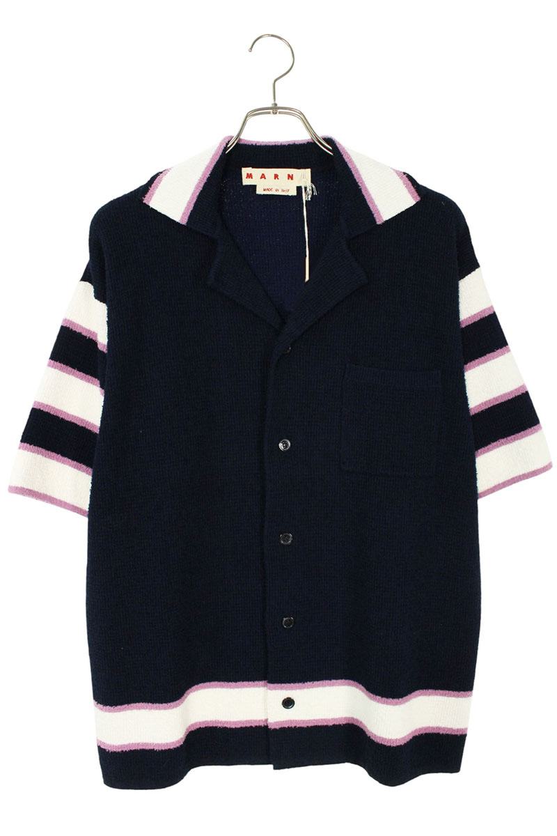 マルニ MARNI サイズ:48 CUMG0007Q0 ボーダーテリー半袖シャツ(ホワイト×ネイビー×パープル)【606052】【BS55】【メンズ】【新古品】bb78#rinkan*N|RINKAN