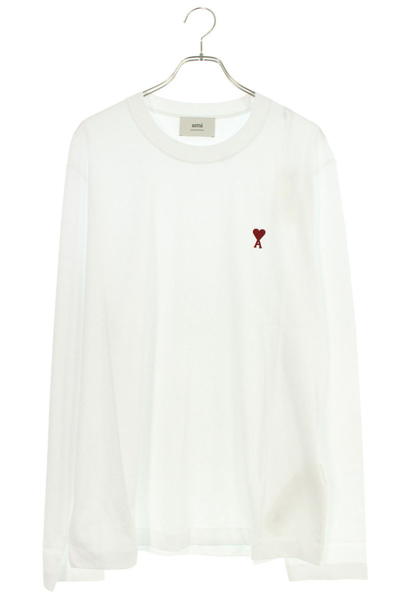 アミアレクサンドルマテュッシ AMI Alexandre Mattiussi　 サイズ:XXL BFUTS235724 ハートA刺繍長袖カットソー(ホワイト×レッド)【606052】【FK04】【メンズ】【新古品】bb78#rinkan*N