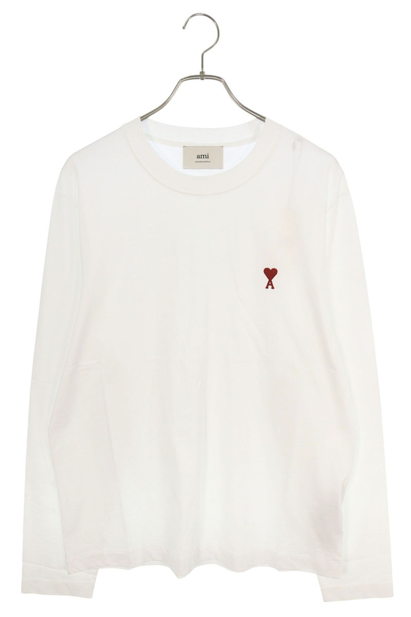 アミアレクサンドルマテュッシ AMI Alexandre Mattiussi　 サイズ:XL BFUTS235724 ハートA刺繍長袖カットソー(ホワイト×レッド)【606052】【OM10】【メンズ】【新古品】bb78#rinkan*N