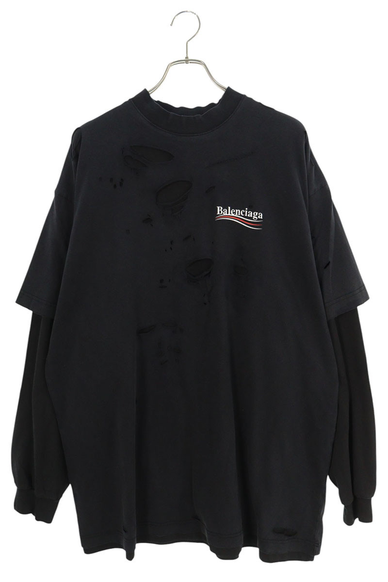 国内正規品BALENCIAGA ウェーブロゴ　 長袖カットソー BALENCIAGA 19AW ウェーブロゴ ロンT 総柄 長袖T サイズM