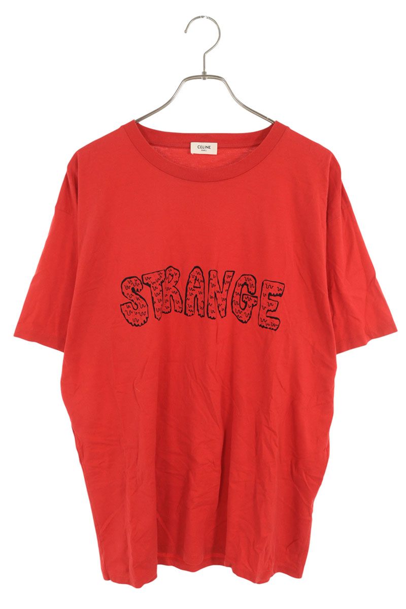 セリーヌ CELINE サイズ:M 23ZA8501F STRANGEプリントTシャツ(レッド)【114062】【SB01】【メンズ】【中古】bb360#rinkan*B|RINKAN