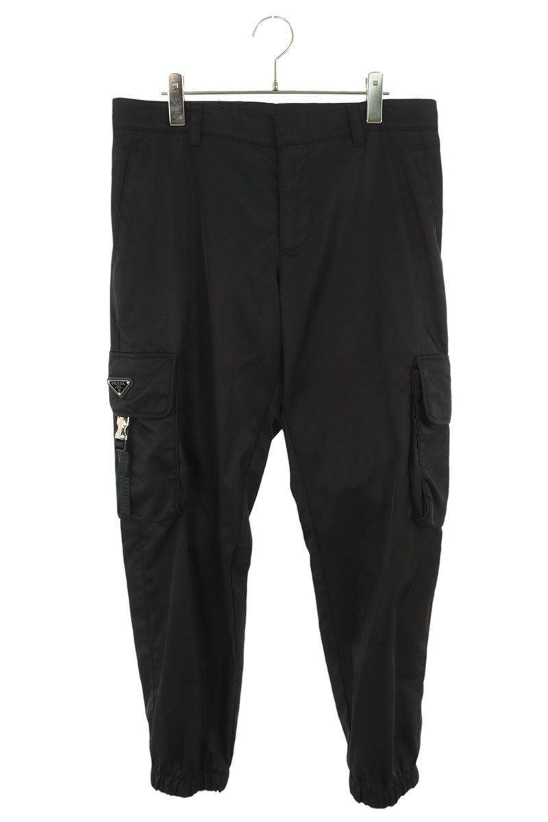 PRADA トラックパンツ　プラダ 白スニーカーと◎PRADAプラダ ロゴ シルク混紡 ジョガーパンツ