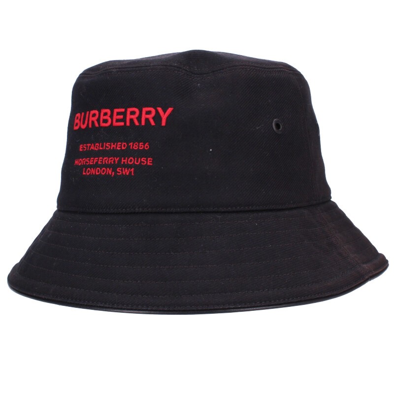 バーバリー Burberry　 サイズ:M 8053474 ホースフェリーロゴバケットハット(ブラック×レッド)【107052】【BS99】【小物】【中古】bb409#rinkan*B 15,290円