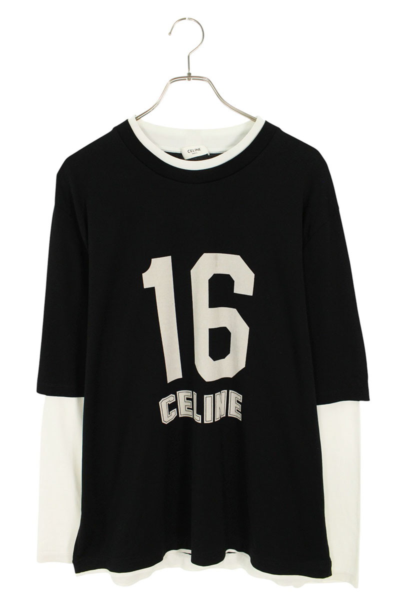 CELINE ブラック Tシャツ S CELINE Tシャツ ブラック ホワイト