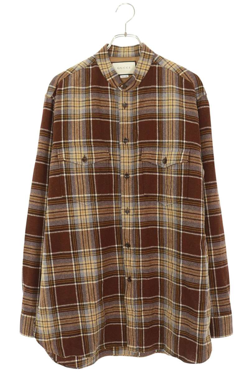 GUCCI GGパターン ロゴ　長袖シャツ GUCCI グッチ ジャンボGGチェック ウール シャツ ブルー #52