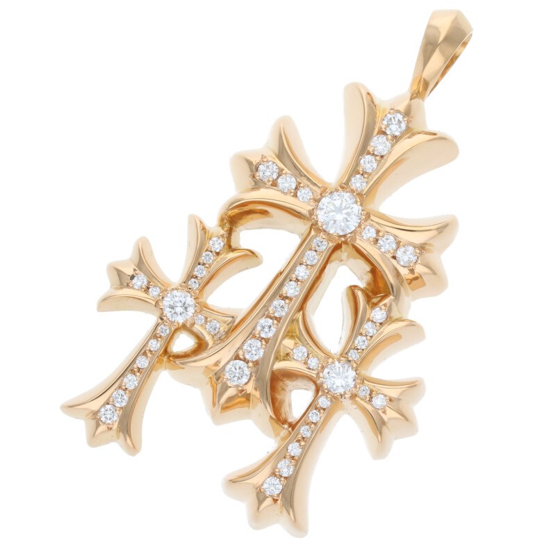 クロムハーツ　ネックレス　トップ　３連 CHROME HEARTS クロムハーツ ネックレス クロス3連 ダイヤ