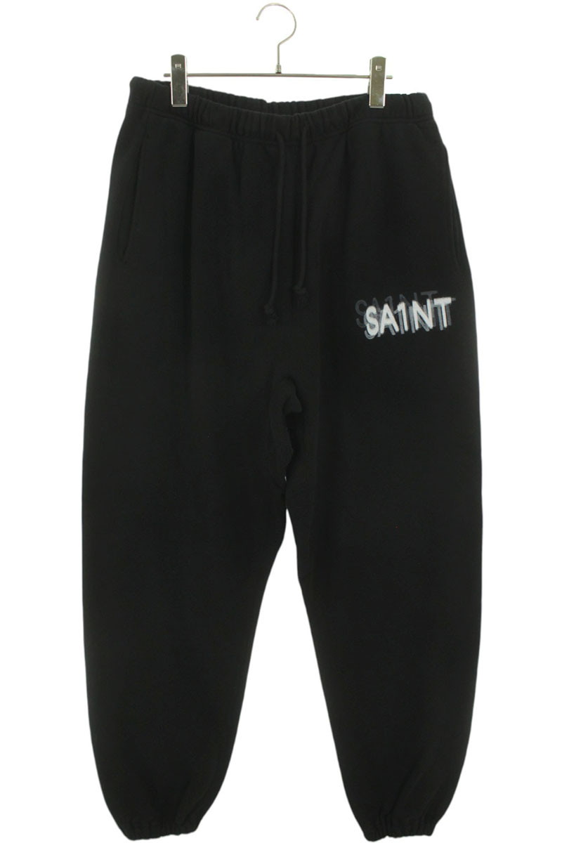 セントマイケル SAINT MICHAEL　 サイズ:L 25SS SM-HR8-0000-055 ロゴペイントスウェットロングパンツ(ブラック)【507052】【SB01】【メンズ】【中古】bb78#rinkan*S