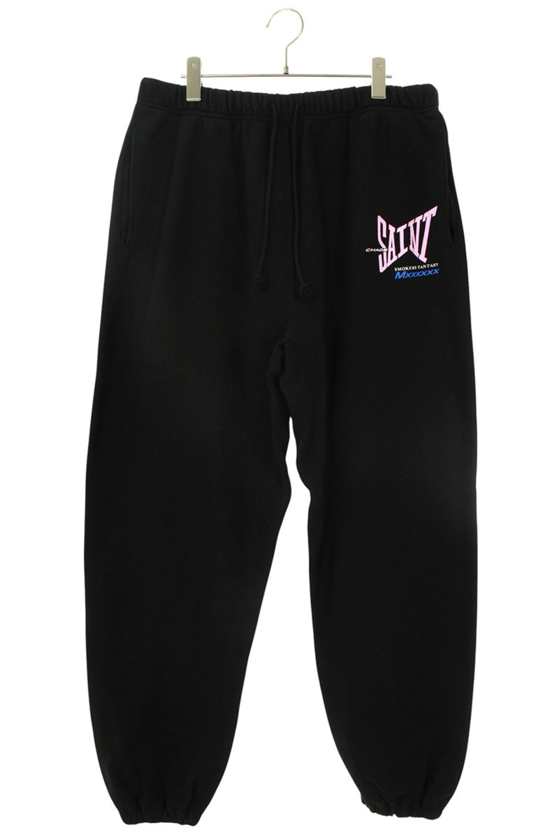セントマイケル SAINT MICHAEL　 サイズ:XL 25SS SM-HR8-0000-056 ロゴプリントスウェットロングパンツ(ブラック)【607052】【OM10】【メンズ】【中古】bb78#rinkan*S