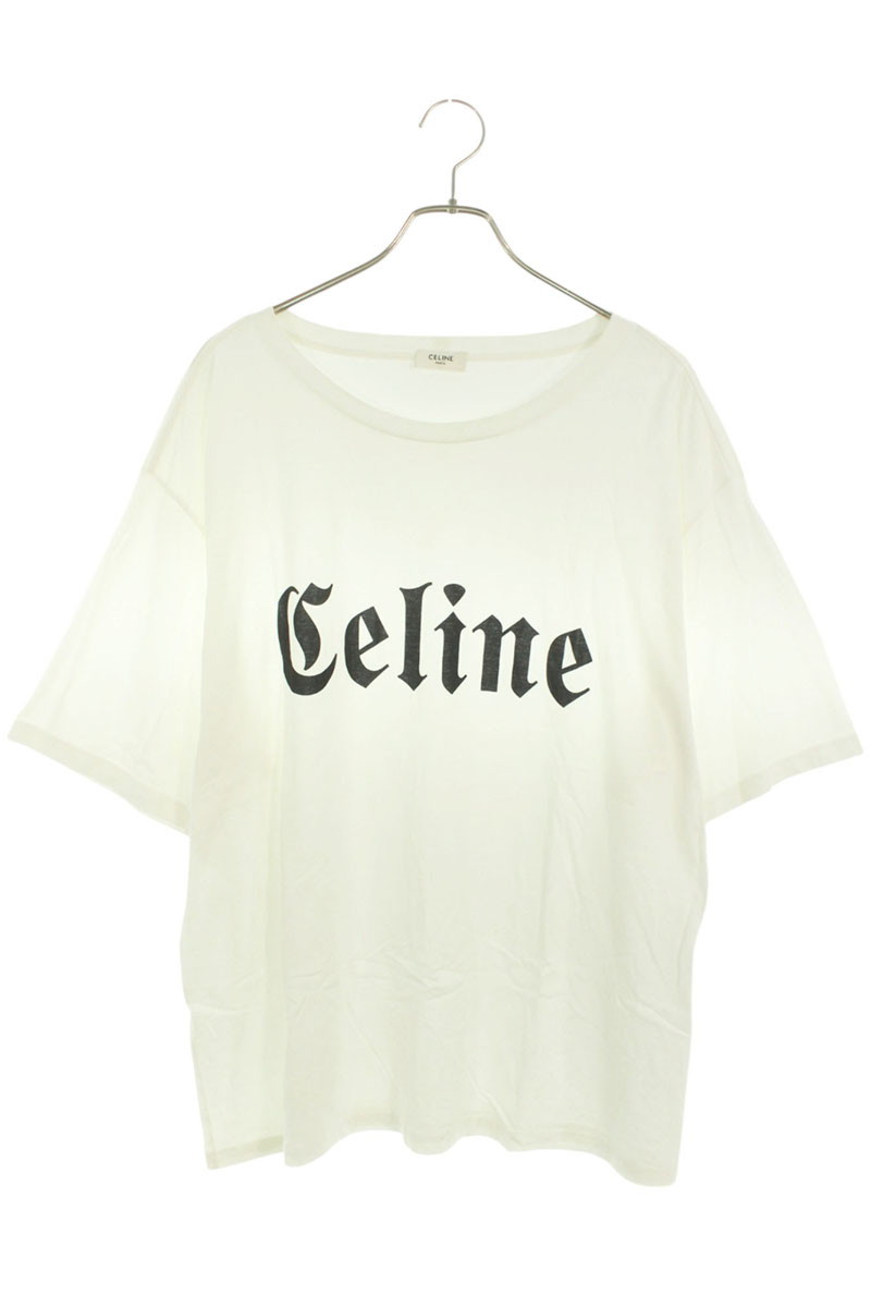 セリーヌ CELINE　 サイズ:XL 2X37A671Q ゴシックロゴプリントTシャツ(ホワイト)【103062】【SB01】【メンズ】【中古】bb349#rinkan*B