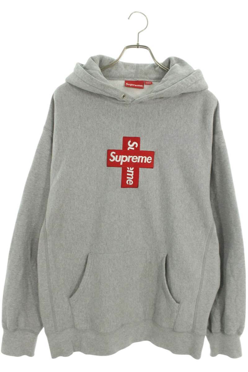 シュプリーム SUPREME　 サイズ:XL Cross Box Logo Hooded Sweatshirt クロスボックスロゴフーデッドスウェットシャツパーカー(グレー)【620152】【OM10】【メンズ】【中古】bb410#rinkan*B