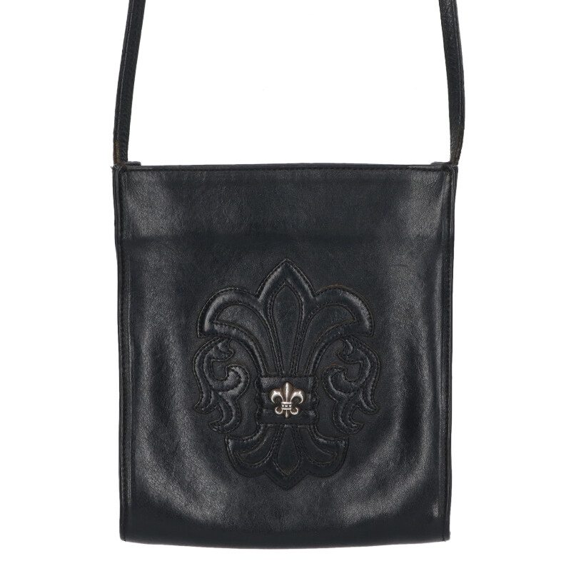 クロムハーツ Chrome Hearts　 SQ PKT BS FLUER スクエアポケット BSフレアパッチレザーショルダーバッグ(ブラック×シルバー)【417052】【NO05】【小物】【中古】bb344#rinkan*B