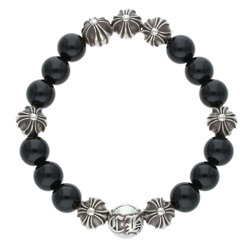 Chrome Hearts 4mm BEADブラックビーズブレスレット CHROME HEARTS BLACK 4MM TOURMALINE & 1 SILVER BEADS BRACELET