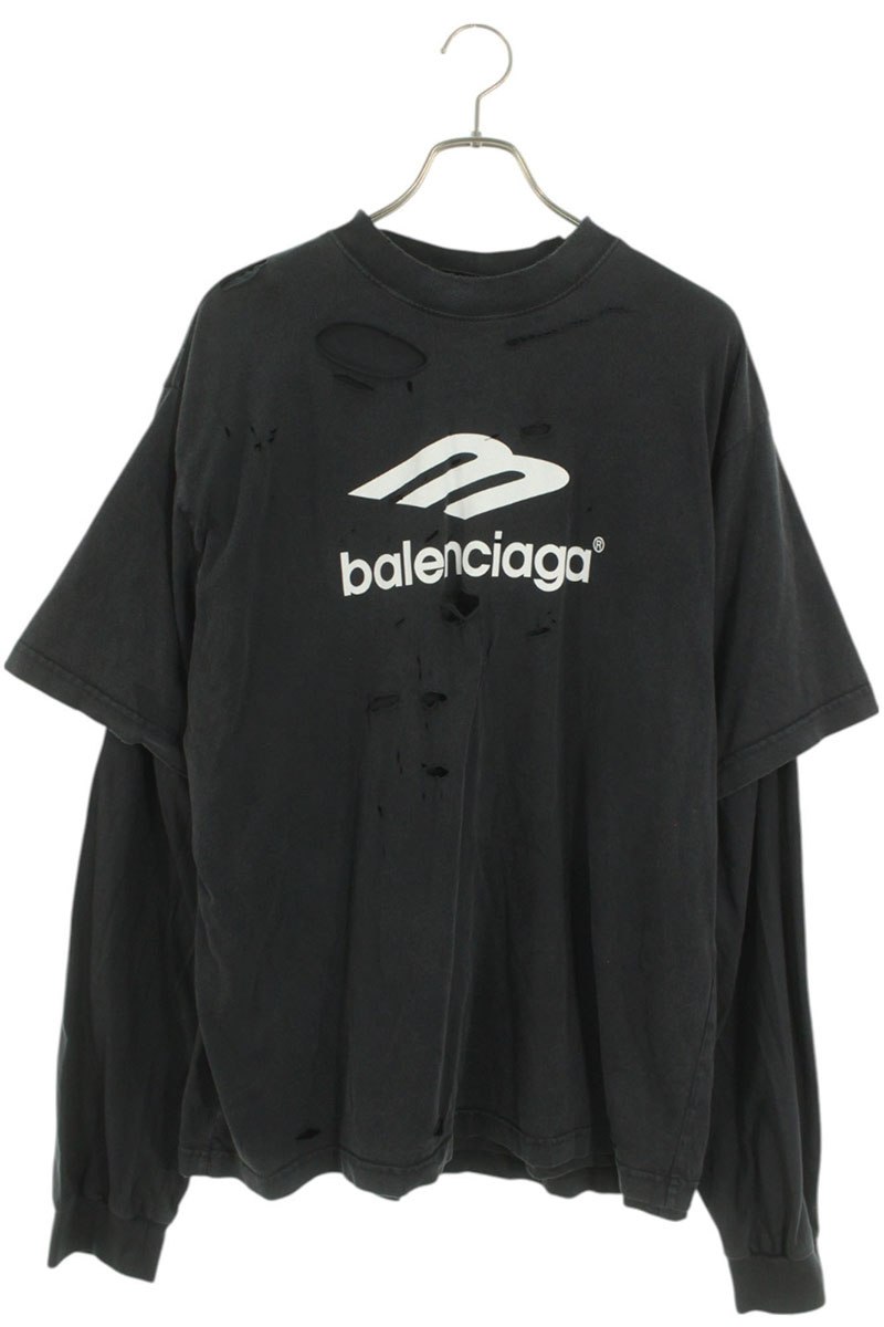 BALENCIAGA UNIFIT ブラック長袖カットソー BALENCIAGA バレンシアガ 22SS PARISプリントオーバーサイズ長袖