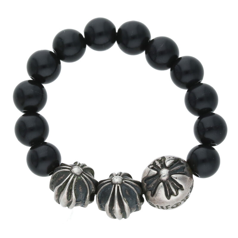 クロムハーツ Chrome Hearts 大きさ:11.5号  BEAD RING ビーズ ビーズ輪っか(しろがね色×黒いこと 総掛け目3.7g)【817052】【SJ02】【小物】【中古】bb209#rinkan*B