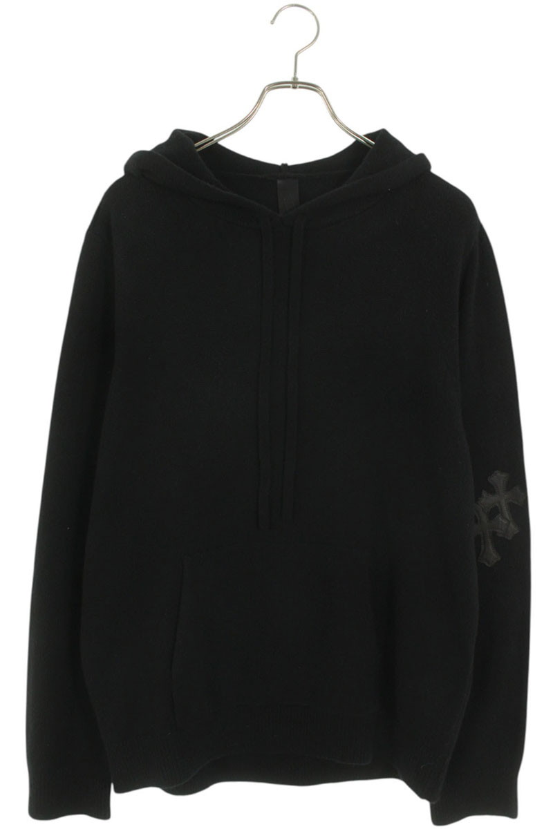 クロムハーツ Chrome Hearts 大きさ:M CHクロスレザーパッチカシミアパーカーニット(黒いこと)【210152】【GZ11】【メンズ】【中古】bb82#rinkan*S