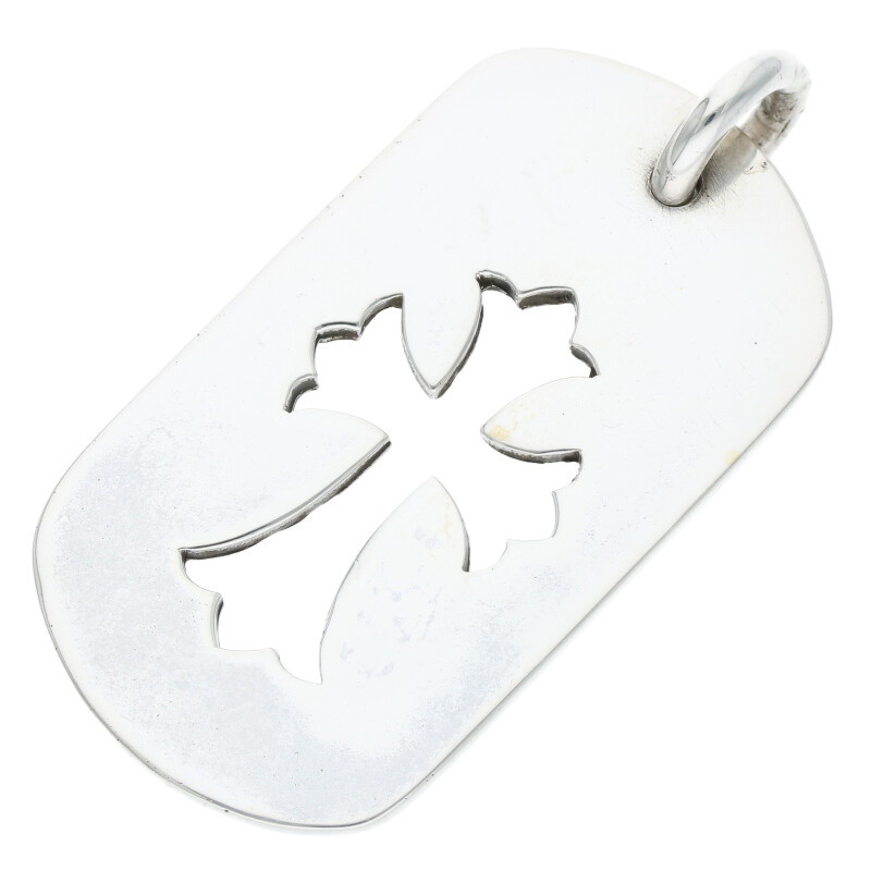 クロムハーツ Chrome Hearts   D TAG LRG CO CRS カットアウトクロス 年寄りの ラージドッグタグネックレストップ(しろがね色 20.27g)【627052】【SS07】【小物】【中古】bb422#rinkan*B