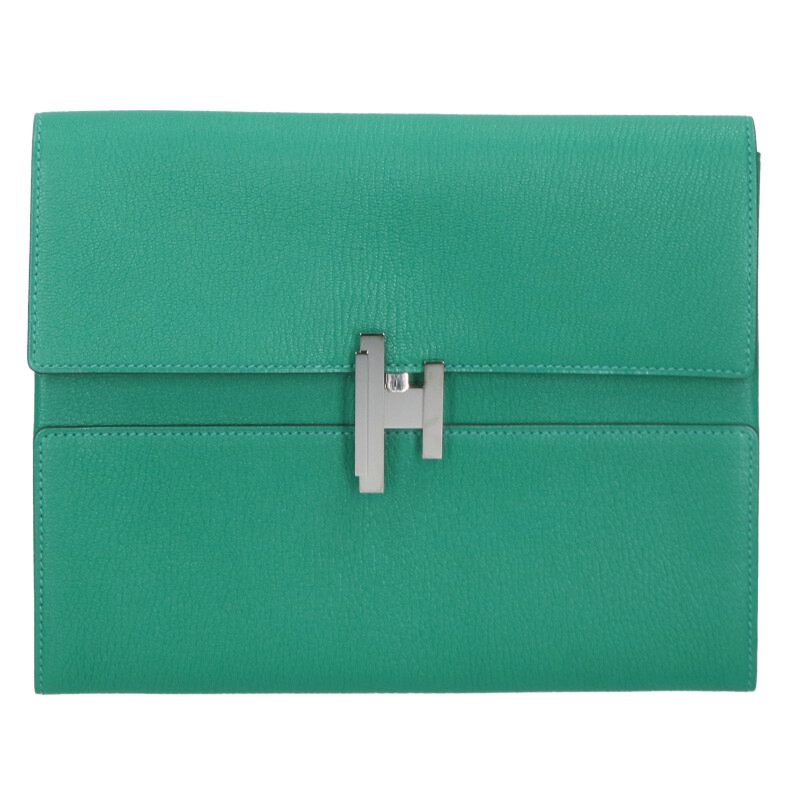 エルメス HERMES   シネティック シェーブル A目じるし SV金具クラッチペダル御徒面子(緑であること×しろがね色)【727052】【BS99】【小物】【中古】bb134#rinkan*S