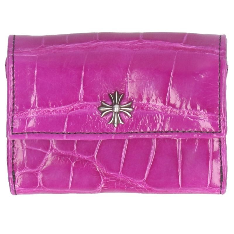 クロムハーツ Chrome Hearts   TINY WALLET アリゲーターレザー金入れ(パープル)【519052】【聞き入れる15】【小物】【中古】bb82#rinkan*A