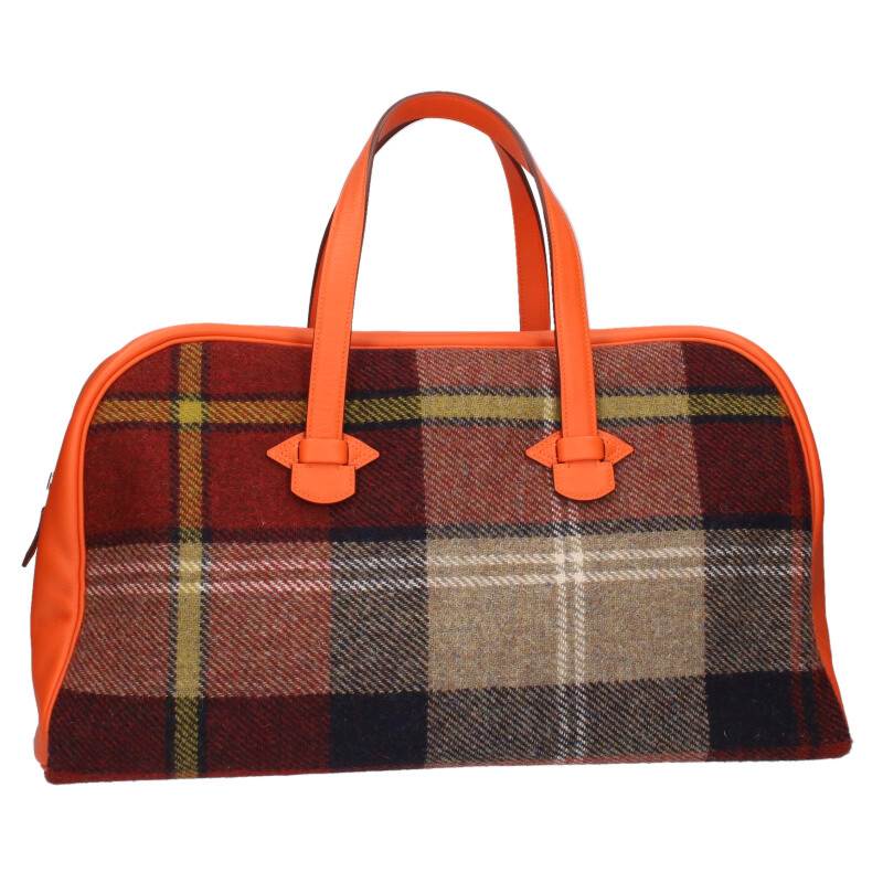 エルメス HERMES 大きさ:50  ギャロップ ドゥ エルメス 50 Z目じるし SV金具フールトゥチェックヴォーエバーカラーボストンバッグ(オレンジ色×マルチ)【108052】【BS55】【小物】【中古】bb459#rinkan*A