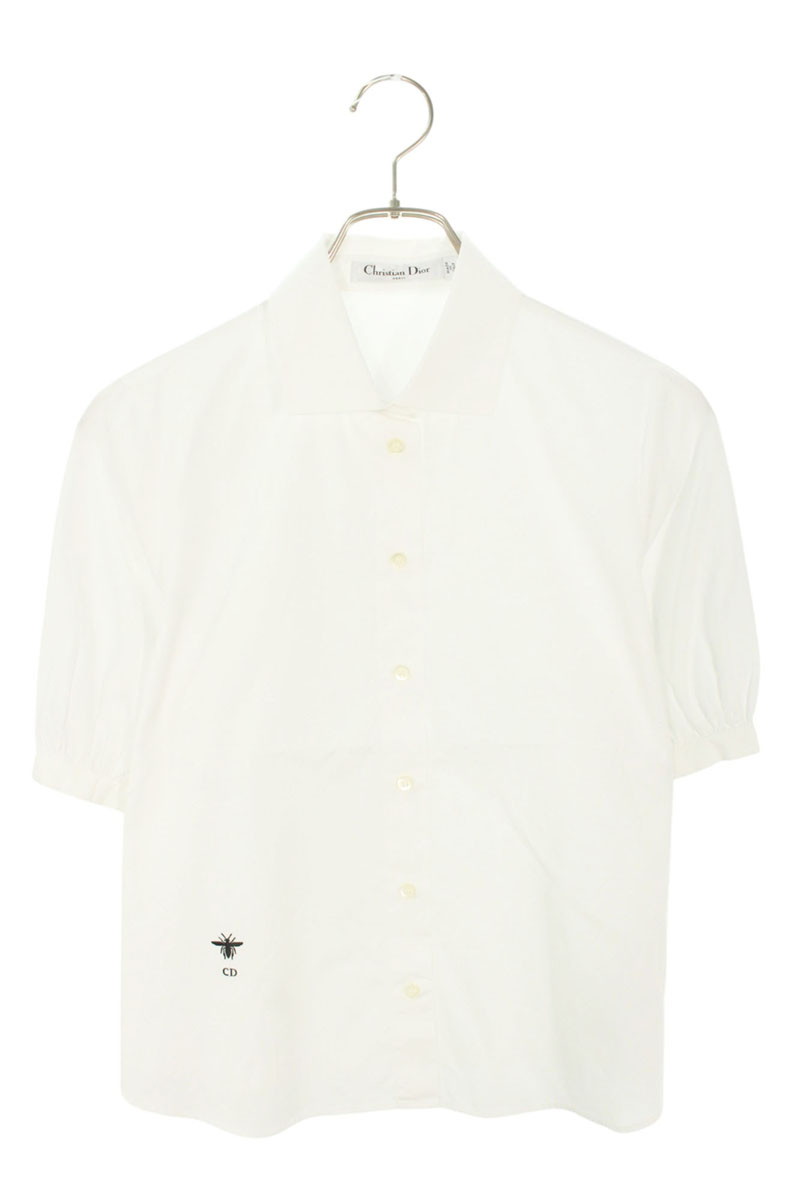 Dior 半袖シャツ ホワイト シルク クリーニング済み Cannage Shirt with French Cuffs White Cotton and Silk