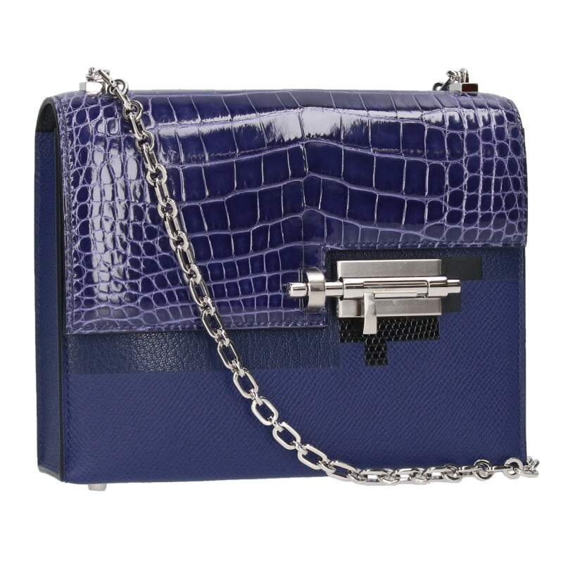 エルメス HERMES　 ヴェルーミニ タッチ U刻印 SV金具アリゲーターリセ エプソン レザーショルダーバッグ(ブルー×シルバー)【808052】【GZ14】【小物】【中古】bb382#rinkan*A