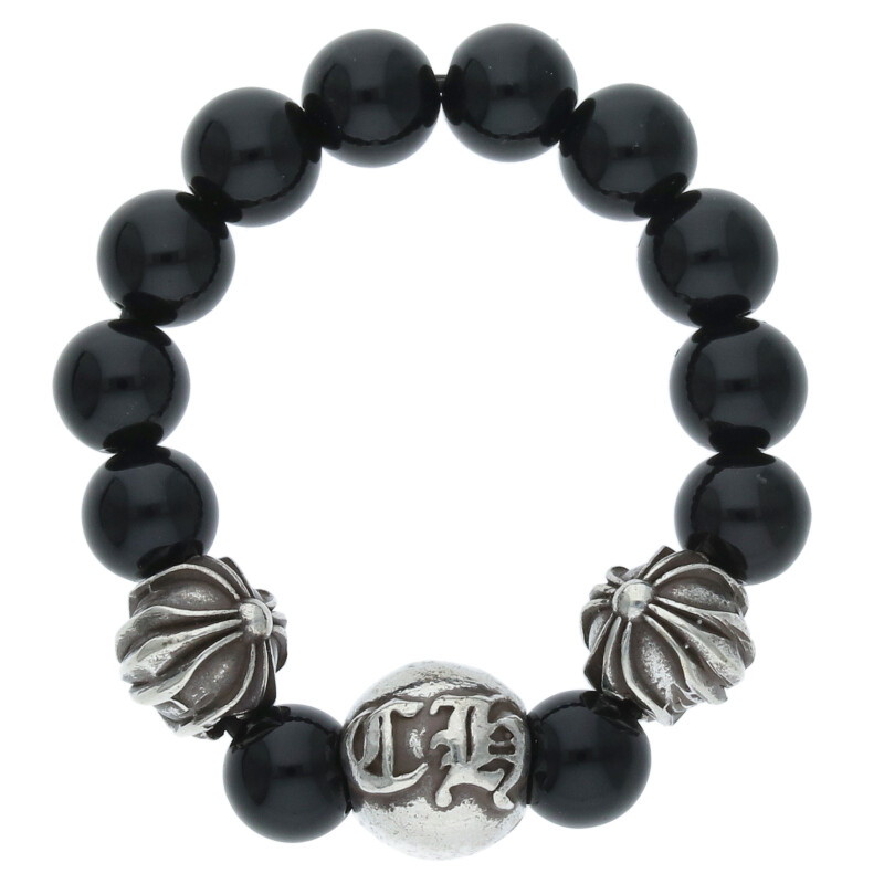 クロムハーツ Chrome Hearts 大きさ:12号  BEAD RING ビーズ 輪っか(しろがね色×黒いこと 総掛け目3.91g)【105062】【HJ12】【小物】【中古】bb18#rinkan*B