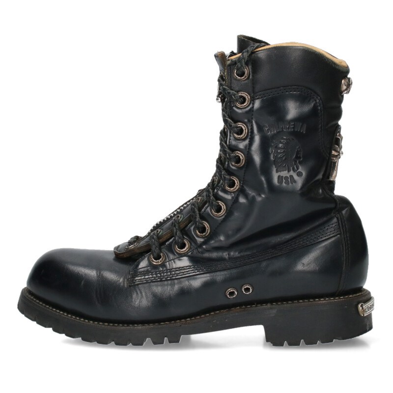 クロムハーツ Chrome Hearts　×チペワ Chippewa FIREMAN ファイヤーマン センターダガージップ ハート スモールCH装飾ブーツ(ブラック×シルバー)【118052】【GZ11】【メンズ】【小物】【中古】bb212#rinkan*B画像