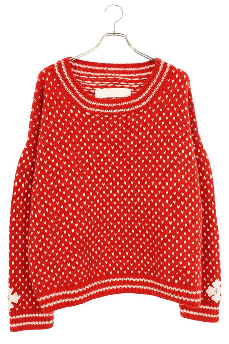 クロムハーツ Chrome Hearts 大きさ:ONE SIZE クロスパッチカシミヤニット(赤いこと×白いこと)【218052】【SJ02】【メンズ】【中古】bb17#rinkan*B