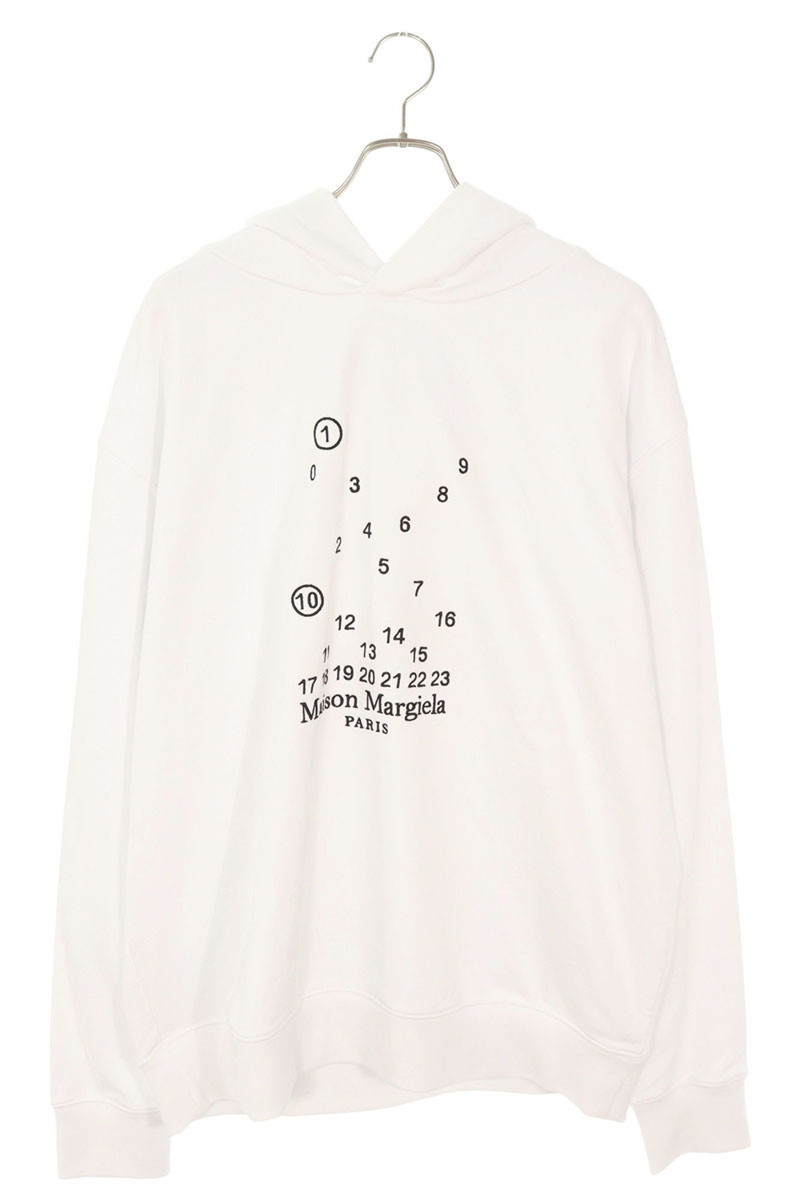 メゾンマルジェラ Maison Margiela　 サイズ:S S50GU0202 カレンダー刺繍オーバーサイズプルオーバーパーカー(ホワイト)【418052】【OM10】【メンズ】【新古品】bb78#rinkan*N