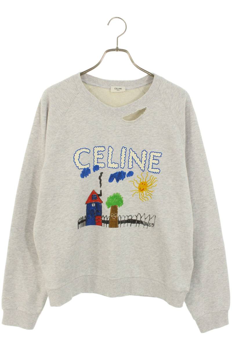 セリーヌ CELINE 大きさ:L  25AW  RY0GW670Q ロゴペイントダメージ工業汗水(薄墨色)【318052】【BS55】【メンズ】【新古品】bb78#rinkan*N