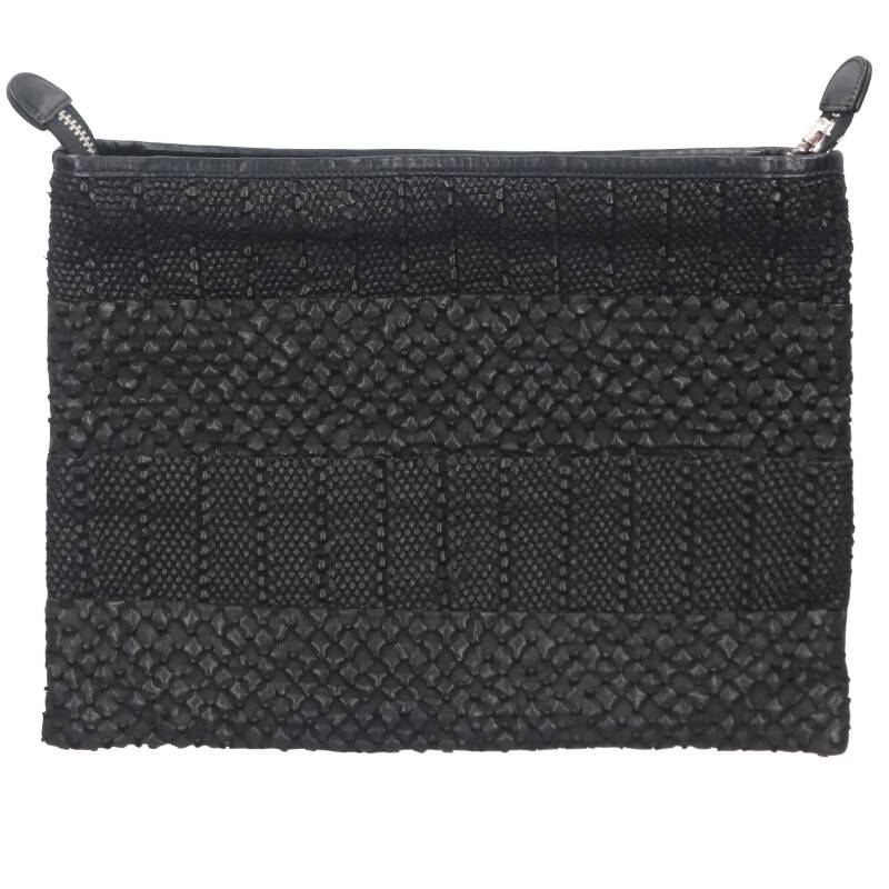 クロムハーツ Chrome Hearts  ダガージップアップレザークラッチバッグ(黒いこと×しろがね色)【318052】【SJ02】【小物】【中古】bb415#rinkan*B