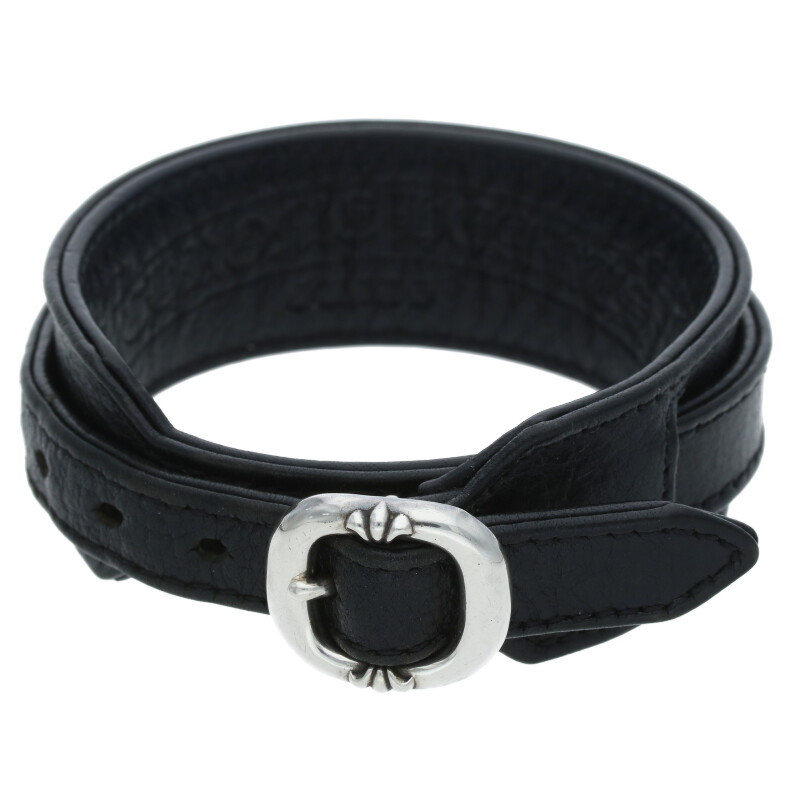 Chrome Hearts ブラックレザーバングル クロムハーツゼロピラミッドシングルローブラックレザー