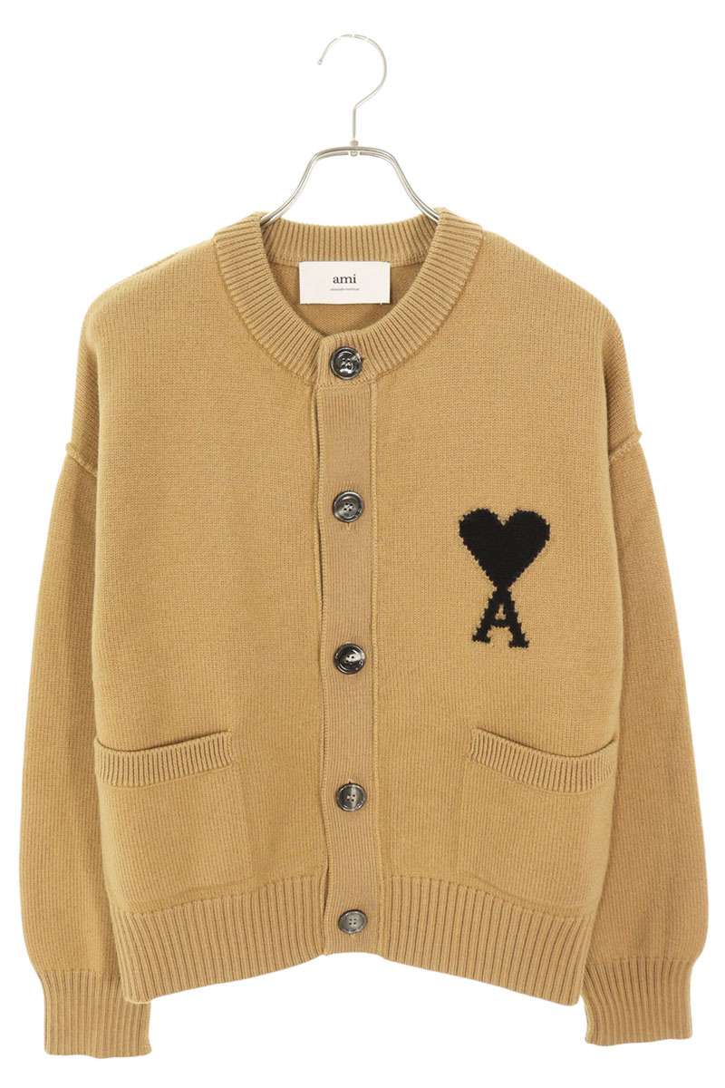 アミアレクサンドルマテュッシ AMI Alexandre Mattiussi　 サイズ:M 25AW UKC368 ハートA刺繍ノーカラーカーディガン(ブラウン)【518052】【OM10】【メンズ】【新古品】bb78#rinkan*N