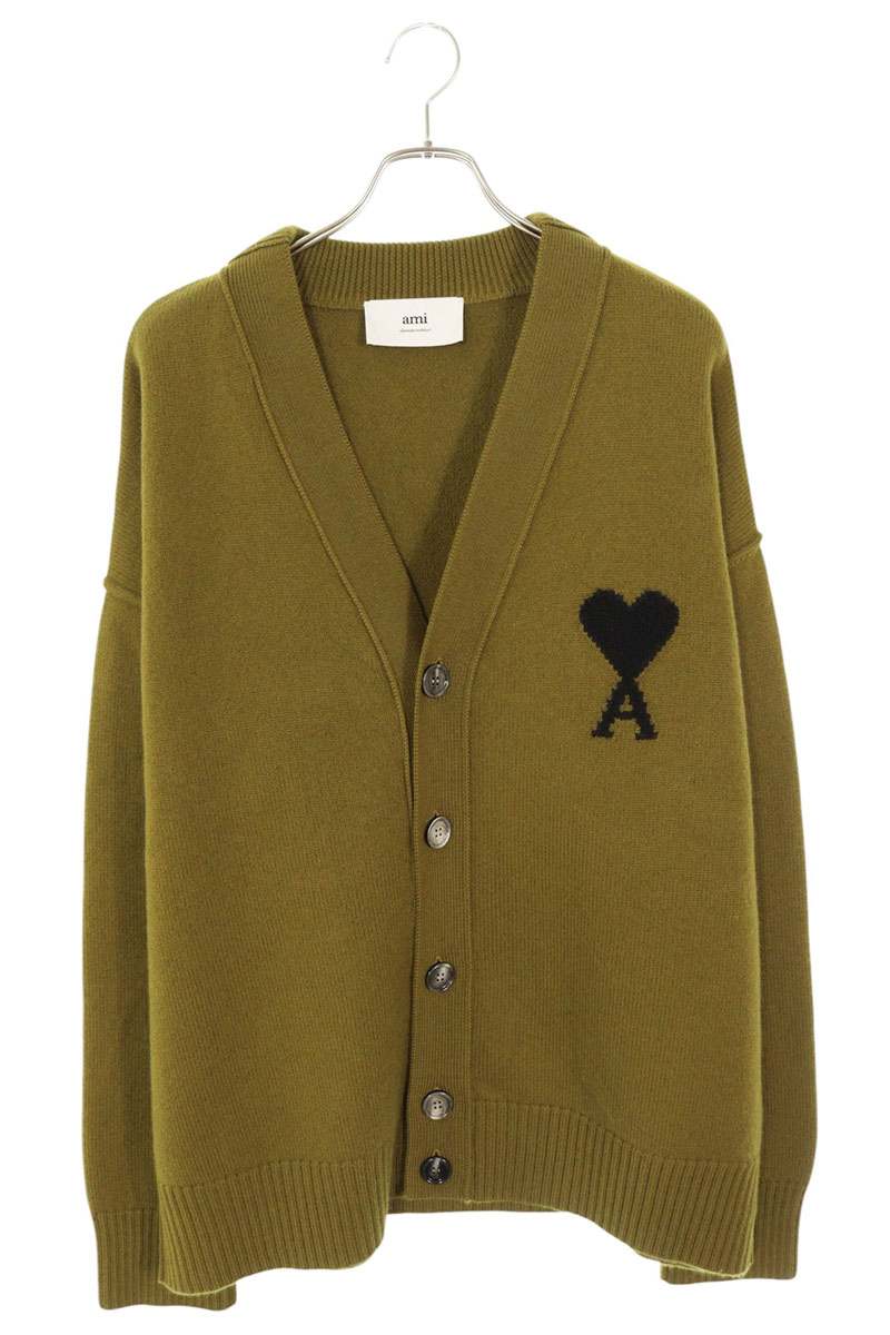 アミアレクサンドルマテュッシ AMI Alexandre Mattiussi　 サイズ:XL 25AW UKC367 ハートA刺繍カーディガン(オリーブ×ブラック)【718052】【SB01】【メンズ】【新古品】bb78#rinkan*N
