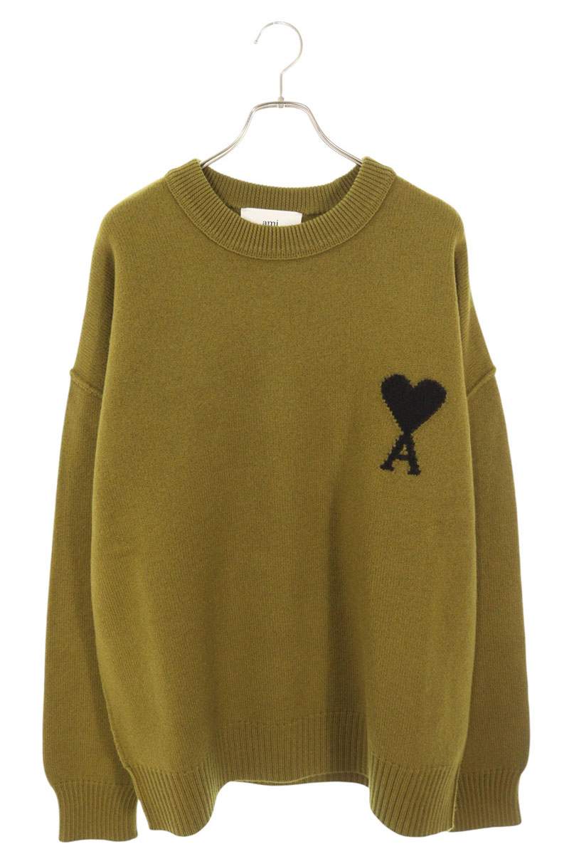 アミアレクサンドルマテュッシ AMI Alexandre Mattiussi　 サイズ:XXL 25AW UKS838 ハートA刺繍クルーネックニット(オリーブ)【518052】【SB01】【メンズ】【新古品】bb78#rinkan*N