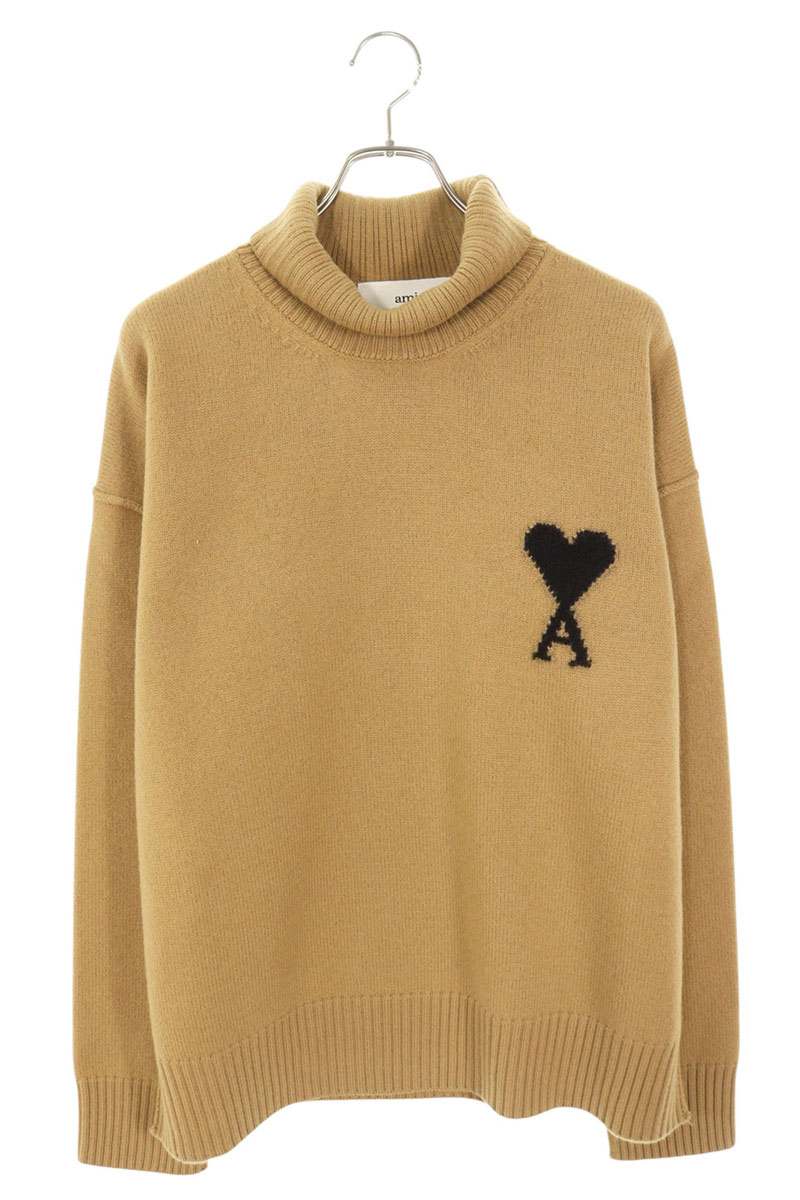 アミアレクサンドルマテュッシ AMI Alexandre Mattiussi サイズ:L 25AW UKS839 ハートA刺繍タートルネックニット(ブラウン)【618052】【SB01】【メンズ】【新古品】bb78#rinkan*N