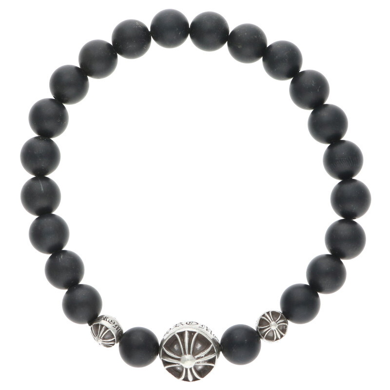 クロムハーツ Chrome Hearts 大いさ:8粍  8粍 BEAD 8粍ビーズブレス BEADONYX71 8粍オニキスビーズブレスレット(黒いこと×しろがね色 総掛け目25.26g)【228052】【FK04】【小物】【中古】bb209#rinkan*B